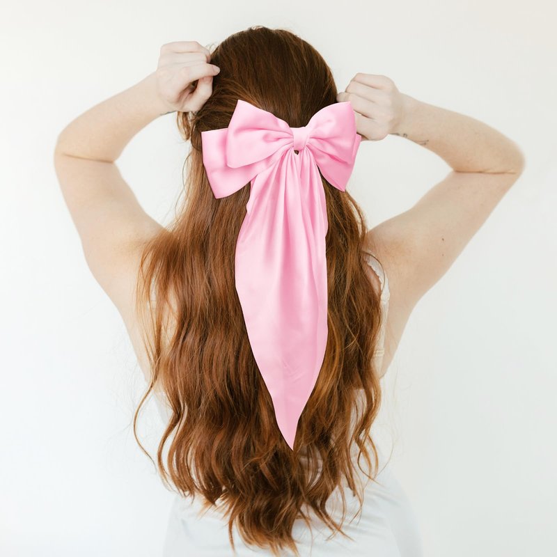 WHAVEL 6PCS Pink Hair Bows for Women, Pink Ribbon Hair Clips with Long Tail Silky Satin Bow Clips Cute Hair Accessories