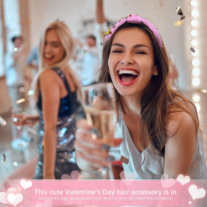 Valentines Headbands for Women, Valentines Day Headband, Heart Pink Heart Rhinestone Knotted Headband, Valentine's Sparkly Wide Hairband, Cute Valentine Gifts for Teachers, Girls, Birthday & Party