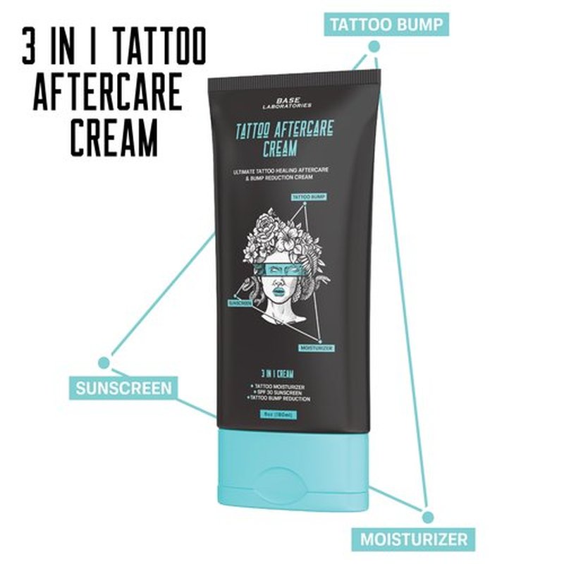 Base Labs Tattoo Aftercare Cream | 3 in 1 Cream | Moisturizer, SPF and Bump Reduction | For Post-Tattoo Care | 6 oz