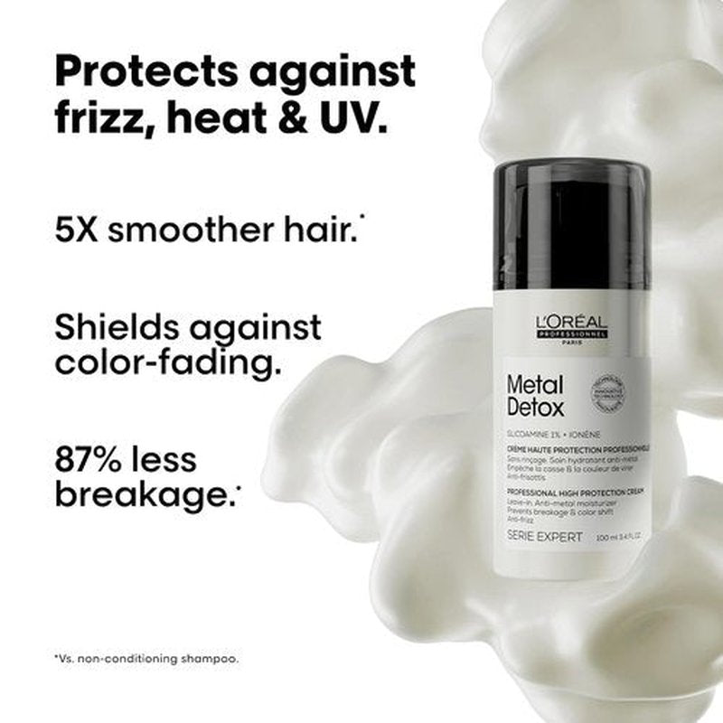L'Oréal Professionnel Paris Metal Detox Smoothing Cream - Lightweight Leave-In Treatment for All Hair Types, Hydrates & Protects Against Frizz