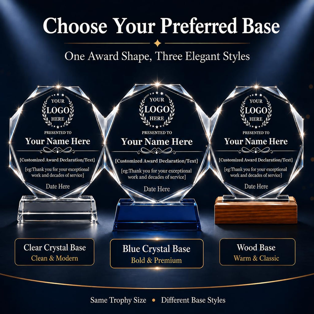 iStutzen Custom Crystal Award Trophy, Personalized Recognition Engraved Crystal Award with Logo/Name/Text for Corporate Recognition, Employee Appreciation, Years of Service, Retirement(Style-1)