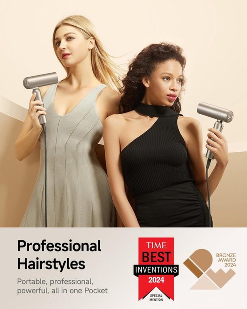 DREAME Pocket Pure High-Speed Hair Dryer - Lightweight, Foldable, Ionic Care | 110,000 RPM, 5 Modes, Travel Bag