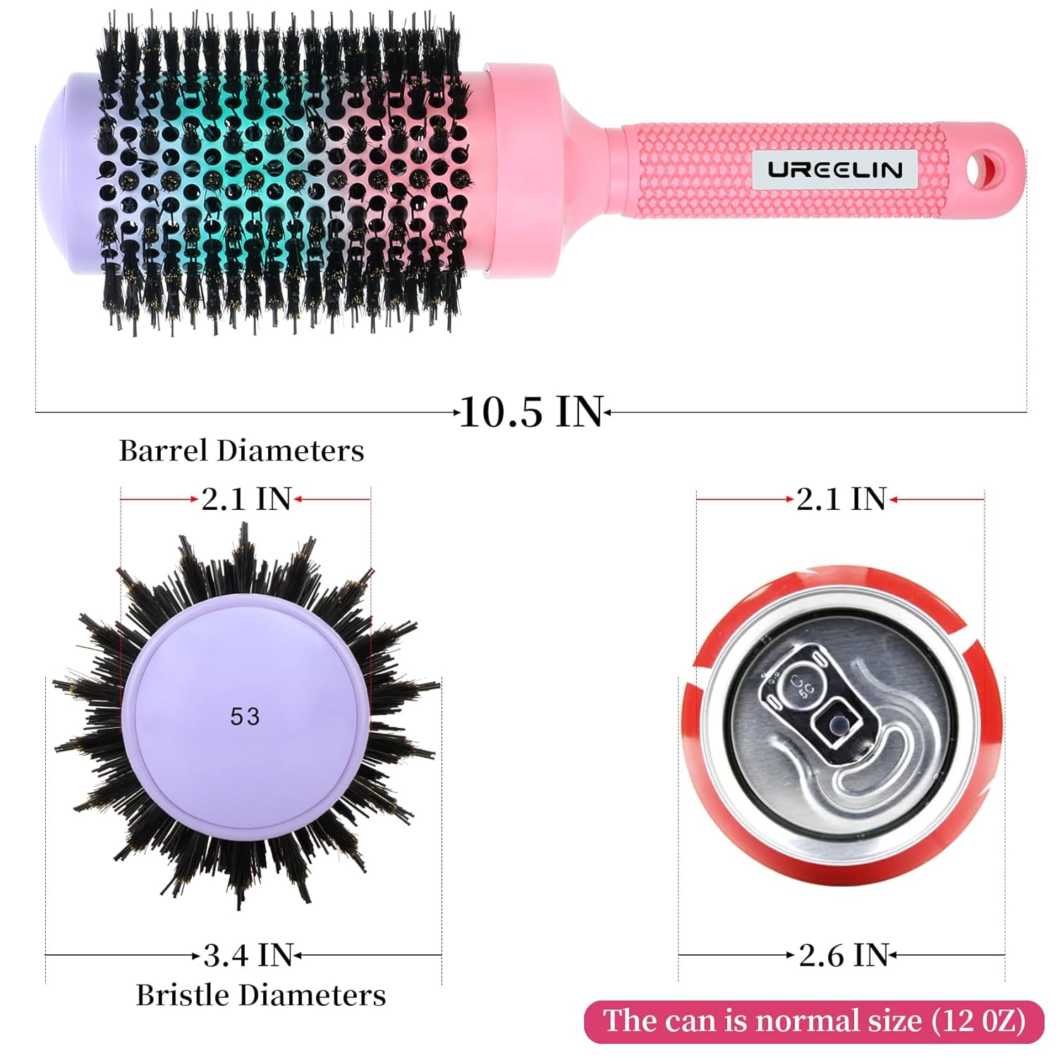 UREELIN Round Brush - 2.1 Inch Large Nano Thermal Ceramic & Ionic Hair Brush for Volumizing, Curling & Shine