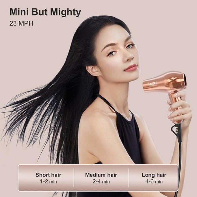LURA Dual Voltage Travel Hair Dryer with Diffuser,Travel Blow Dryer Mini with EU Plug and UK Plug,Lightweight Portable Hairdryers with Folding Handle,1200W Compact Small Blowdryers for Women