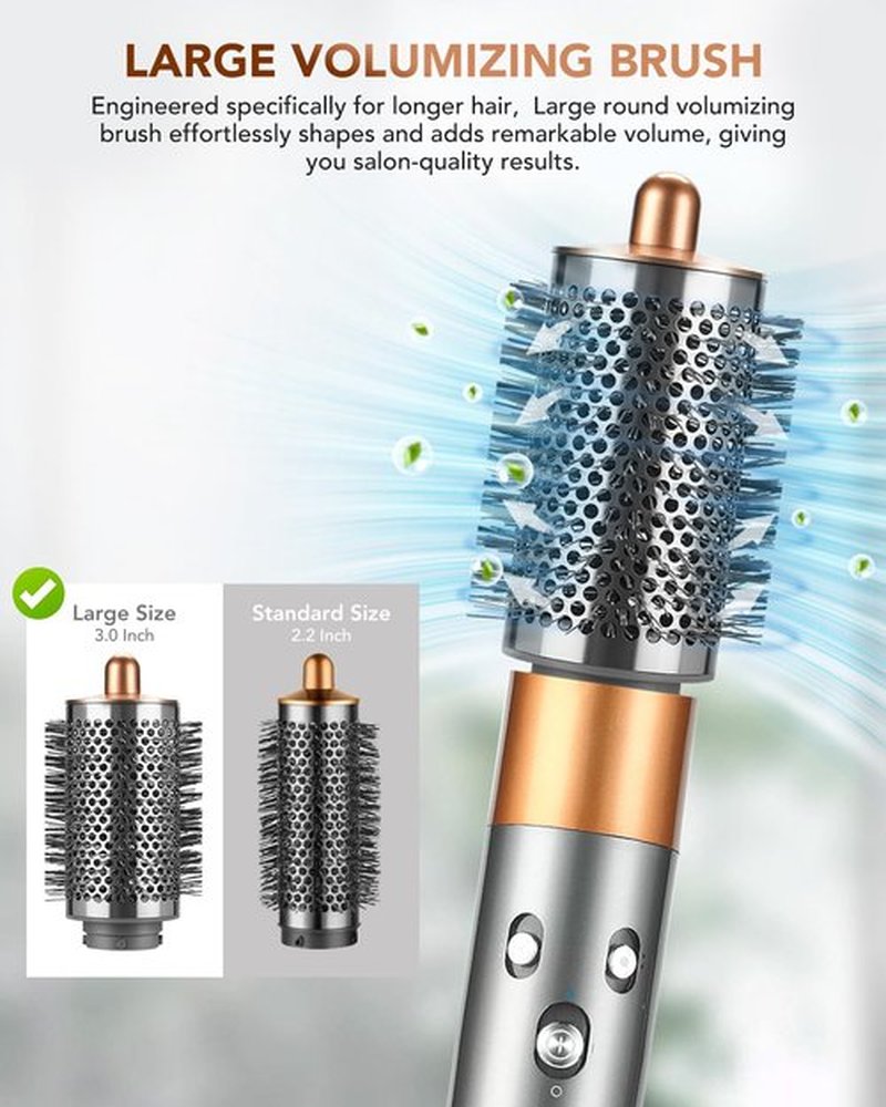 Large Round Volumizing Brush for Dyson Airwrap Styler, Big Round Brush Volumizer Attachment for Dyson Airwrap HS01 HS05 HS08, Smooth Hair,Volumizing and Curly Styling Nickel/Copper