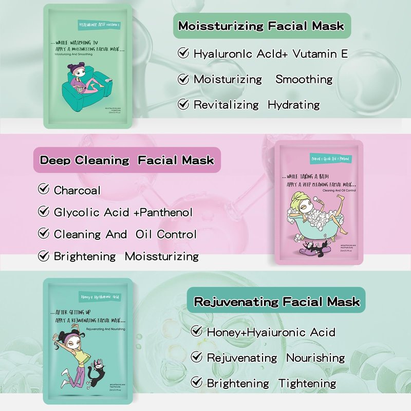 Face Masks Skincare Set for Girl,Moisturizing Collagen Facial Masks for Women Home Spa,Hyaluronic Acid Face Mask for All Skin Types,Day Night Facial Mask Hydrating,Deep Cleaning,Oil Contral(6Pack)