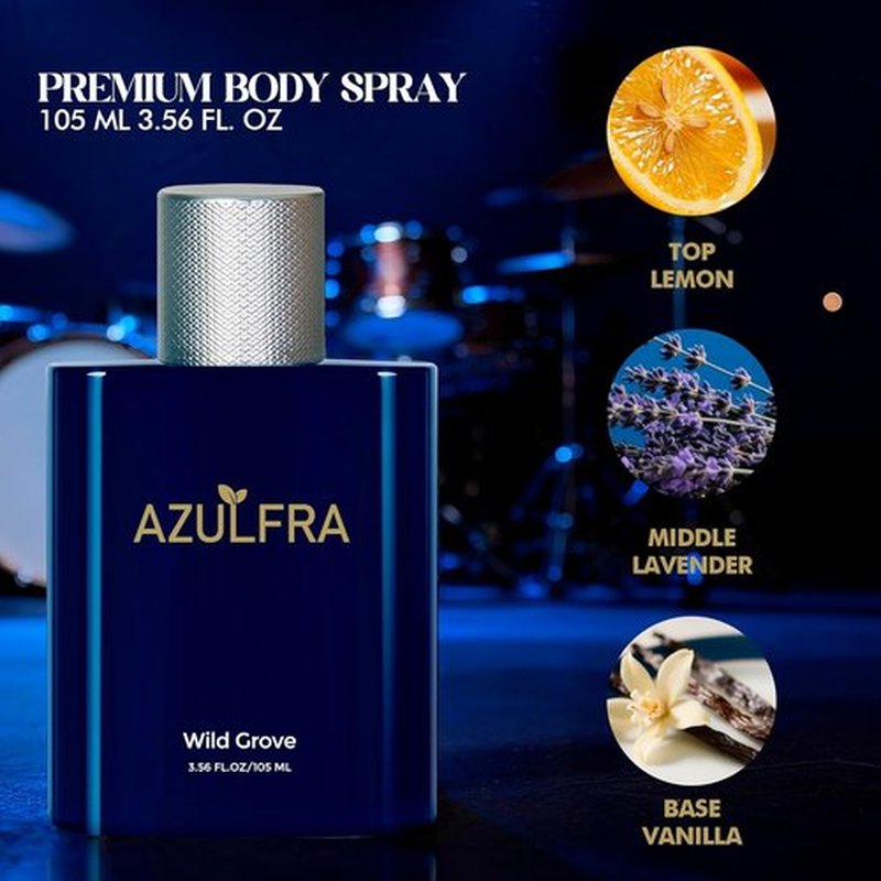 Azulfra Deodorizing Body Spray for Men - Long-Lasting Lemon Lavender & Vanilla Fragrance | 3.56 Fl. Oz.