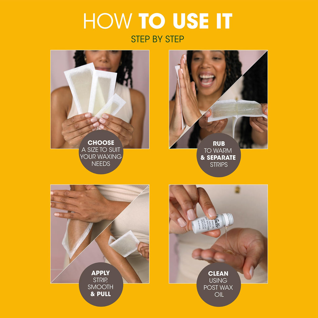 Nad's Wax Strips Kit Natural All Skin Types Wax Hair Removal For Women, 6 Face Wax Strips + 20 Body Wax Strips + 6 Bikini Wax Strips + Post Wax Oil