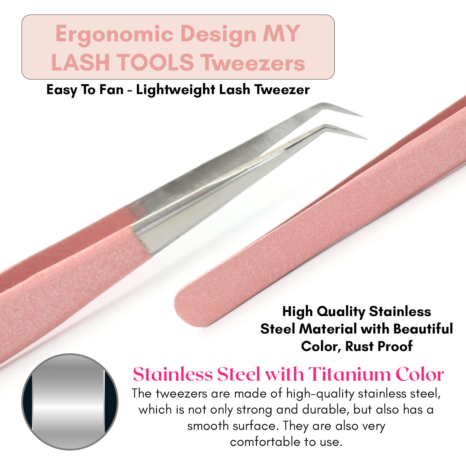 Isolation Lash Tweezers for Eyelash Extensions – 14cm Curved Tweezer, Japanese Stainless Steel, Best for Individual Isolation & Classic Lashes, Eyelash Twisers (Blush Pink)