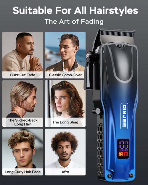 GinJee Professional Hair Clippers for Men Cordless & Corded - Rechargeable Barber Clipper & Trimmer Set with Fade Lever for Home Haircuts, Grooming Kit with Guide Combs, with Travel Case