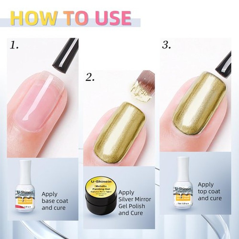 U-Shinein 8ml Metallic Golden 3D Metal Painting Gel Nail Polish, Mirror Finish, UV/LED Soak Off