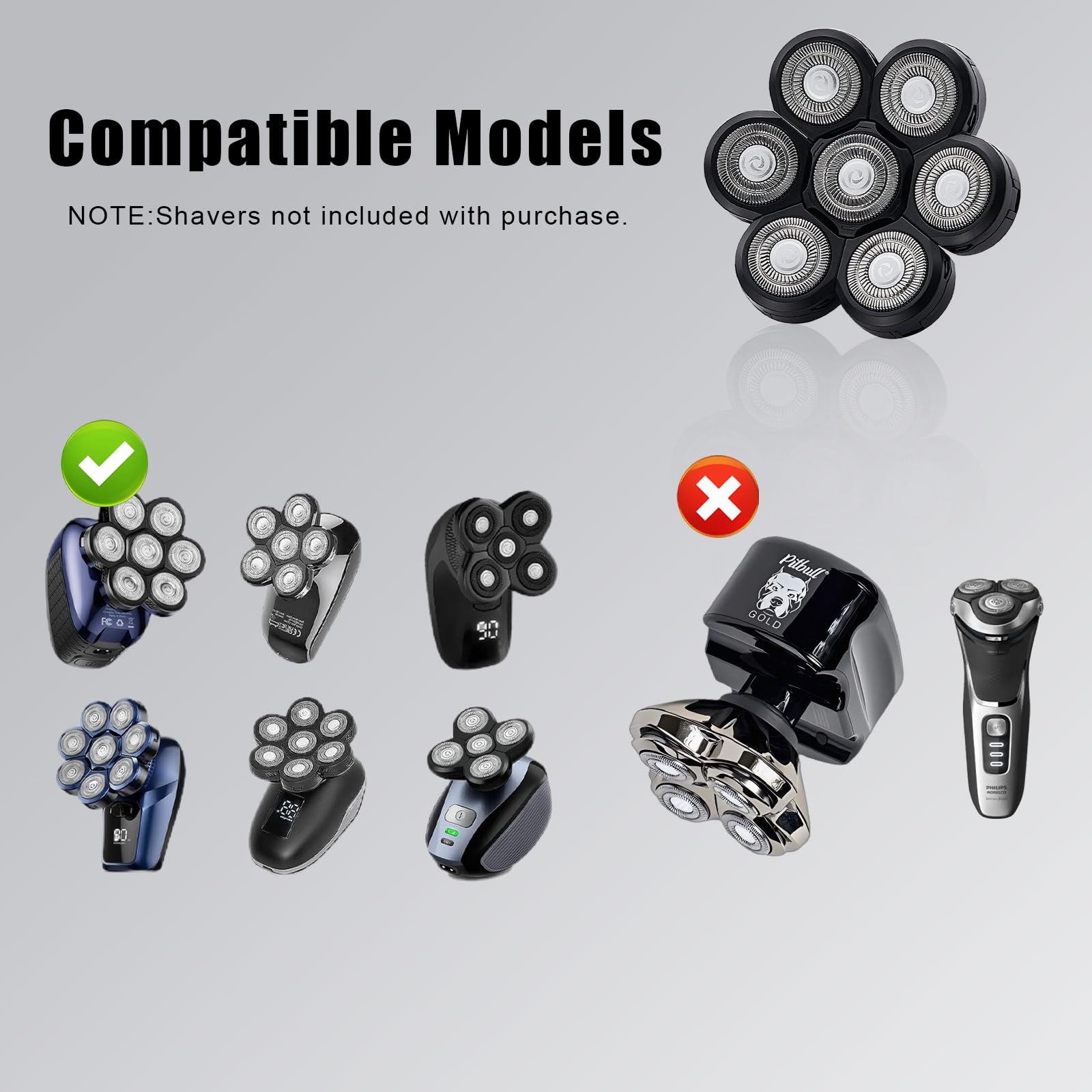 7 Blades Head Shaver Replacement Heads, 3 Count