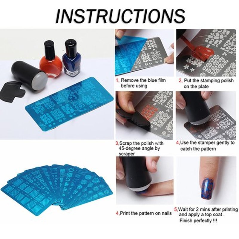 SILPECWEE 6Pcs Nail Stamp Simple Line-Drawing Design Nail Stamping Kit DIY Nail Plate Manicure Accessories For Summer