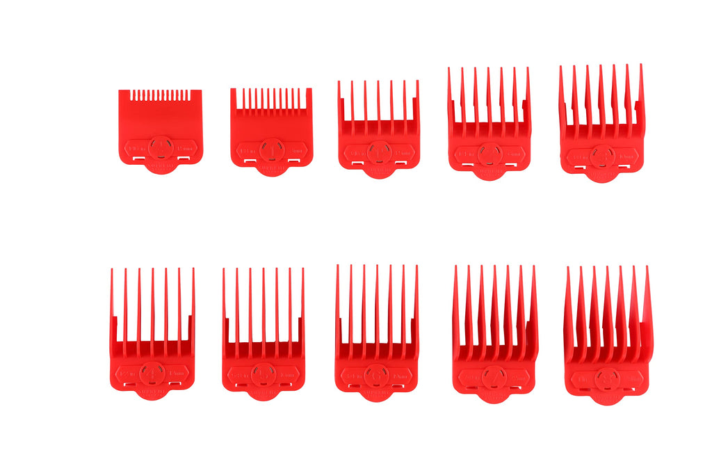 Supreme Trimmer Magnetic Guide Combs for Clippers | CMG100 Hair Clipper Guards, 10 Cutting Lengths | Red