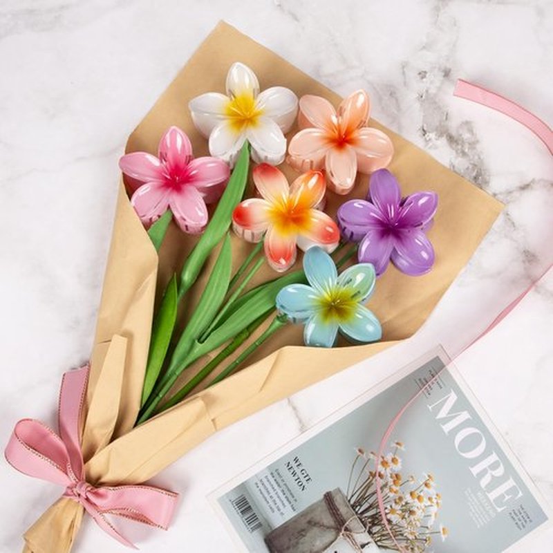 6 Pack Hawaiian Flower Hair Claw Clips for Women, Hibiscus Floral Claw Clips for Thick or Thin Hair, Cute Summer Accessories