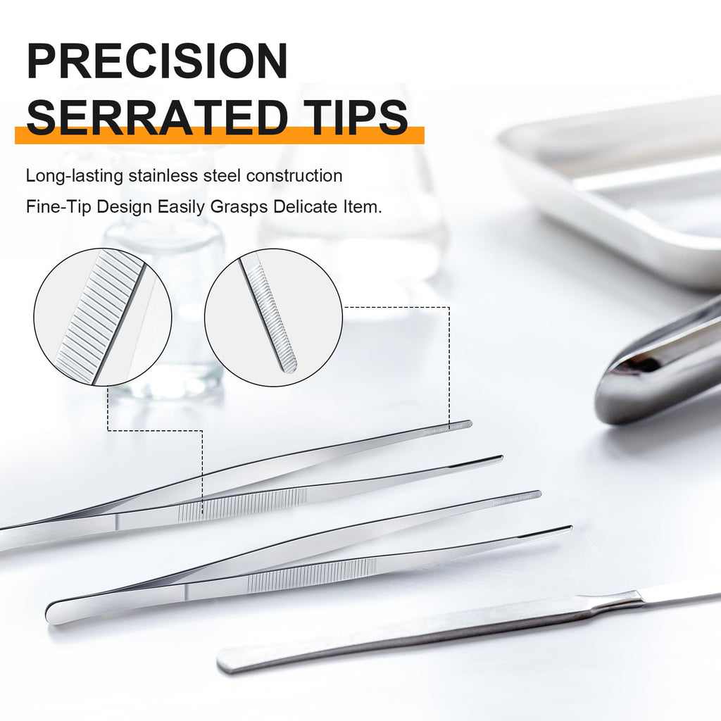 Yaomiao 4 Packs Bar Tweezers Long Garnish Tongs Bar Tweezers Stainless Steel Korean Bbq Tongs for Bartender Cocktail Cooking Food(Silver,8 Inch)