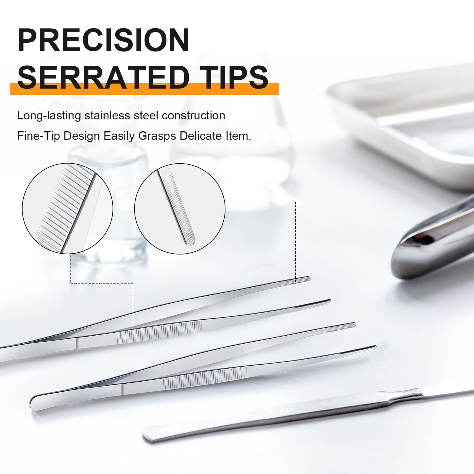 Yaomiao 4 Packs Bar Tweezers Long Garnish Tongs Bar Tweezers Stainless Steel Korean Bbq Tongs for Bartender Cocktail Cooking Food(Silver,8 Inch)