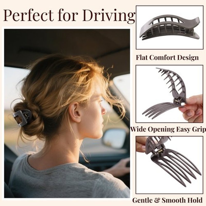 8 Pack Neutral Flat Hair Clips for Women – Large Glossy No-Slip Rectangle Claw Clips Thick & Thin Hair in Black, Blonde and Brown, Strong Hold Square Hair Accessories for Work or Daily Wear