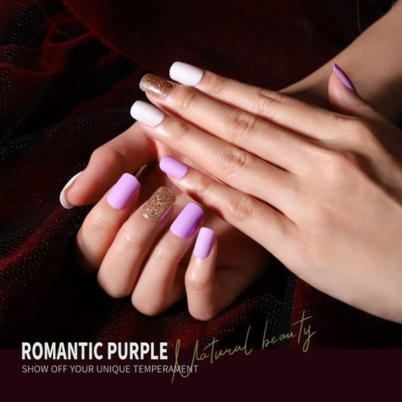 Teenitor Matte Acrylic Short Square Fake Nails, 360Pcs Full Cover, Glitter Press-On False Nails