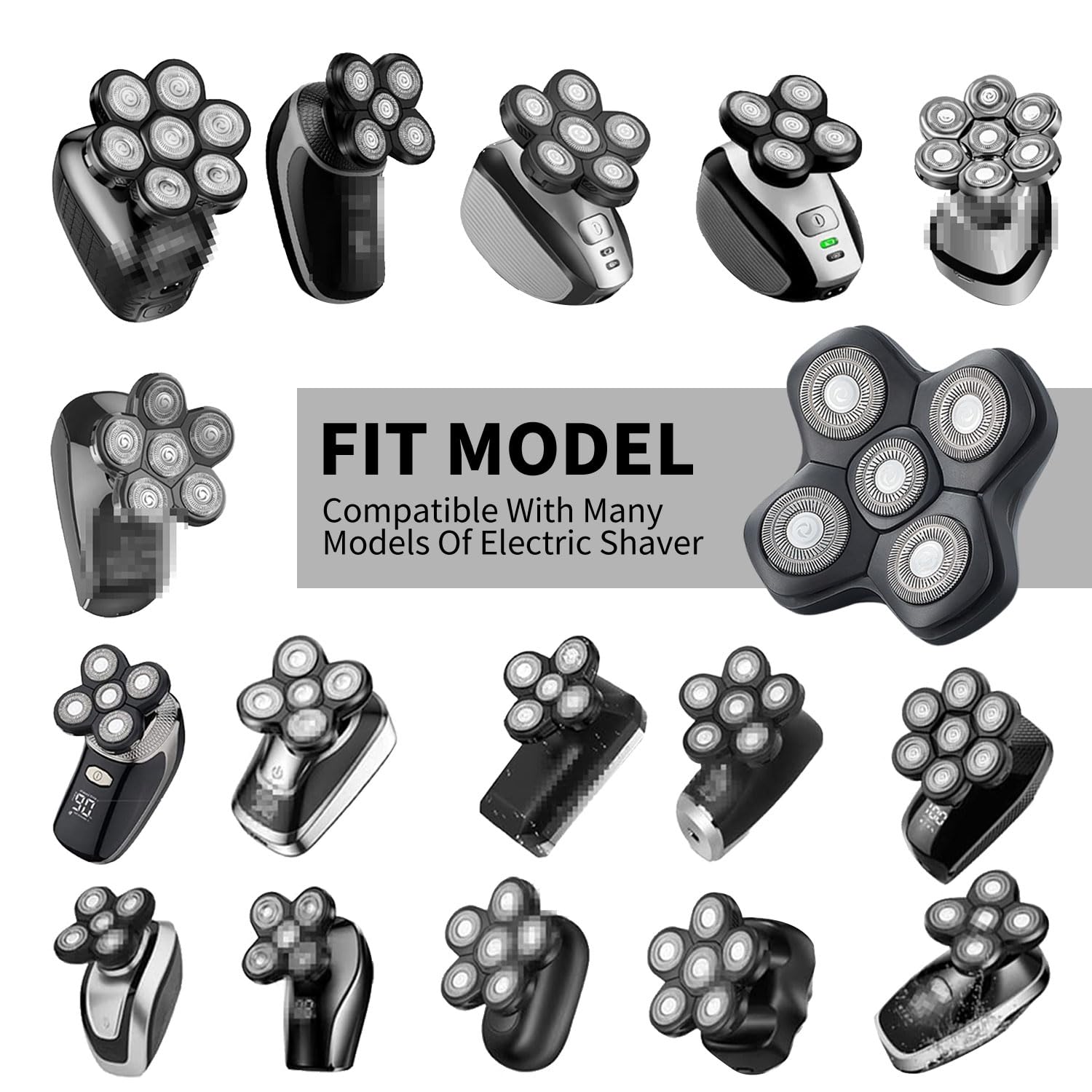 SEKINININT Upgrade Universal Head Shaver Replacement Heads Compatible with Freebird Shaver, Full Dual Blade Ring Design Replacement Heads for Wyklaus Head Shavers for Bald Men (Black)