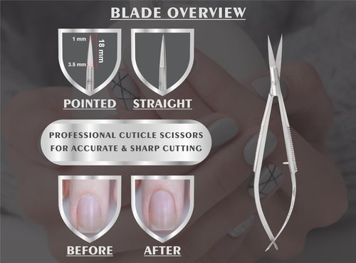 SILLVER Cuticle Nail Scissors Extra Fine Straight Eyebrow Scissors, Spring Action Embroidery Sewing Grooming Scissors for Beard, Eyelash, Mustache, Dry Skin, Manicure