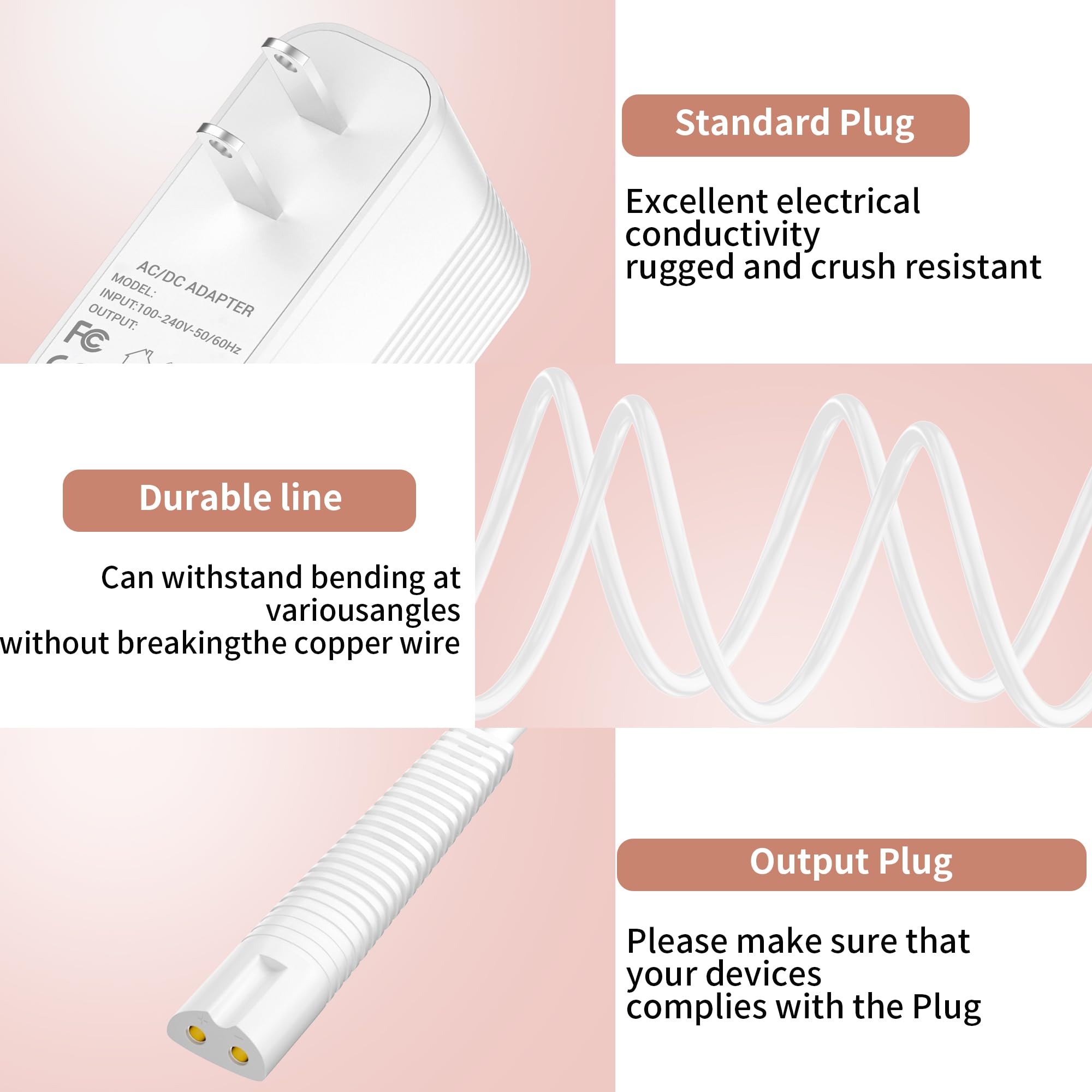 Power Charger Compatible with Braun Epilator Silk 9 9 7 5 9-720 9-300 9-890 9-030 9-880 5-810 5-620 and Face Epilator Facespa Pro 910 911 921 Power Adapter