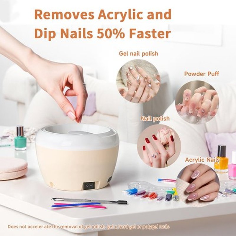 Electric Nail Soaking Bowl with Color Cuticle Pusher for Gel and Acrylic Nail Removal (Beige)