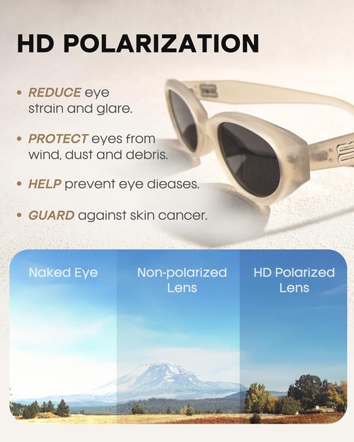 FURTALK Oval Sunglasses - Trendy Cat Eye Design with Polarized UV Protection | Vintage Style FT8207