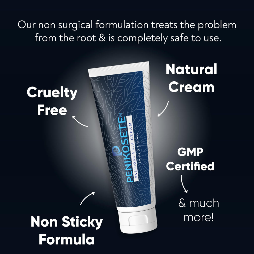 PENIKOSETE Varicose & Spider Vein Cream for Legs | Dermatologically Tested Ayurvedic Ashwagandha Formula | Natural Non-Sticky Cream for Tired, Swollen & Heavy-Looking Legs | For Men & Women - 1 Pack