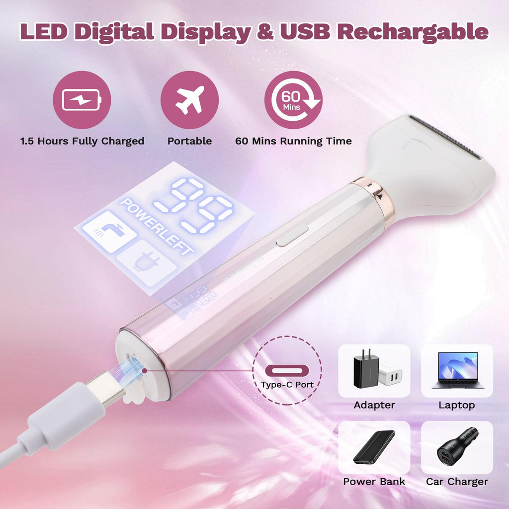 Electric Razors for Women, 5 in 1 Bikini Trimmer for Women, Wet/Dry Womens Electric Shaver Razor, Face Shaver for Face Nose Eyebrow Arms Armpit Legs Pubic Area, Facial Hair Removal
