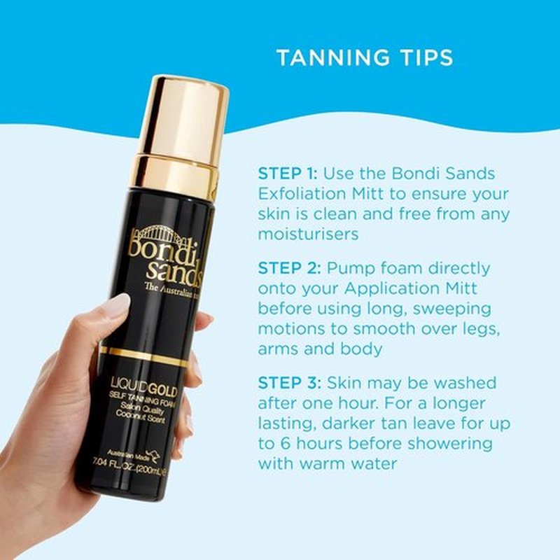 Bondi Sands Liquid Gold Self Tanning Foam - Lightweight Sunless Formula + Reusable Application Mitt