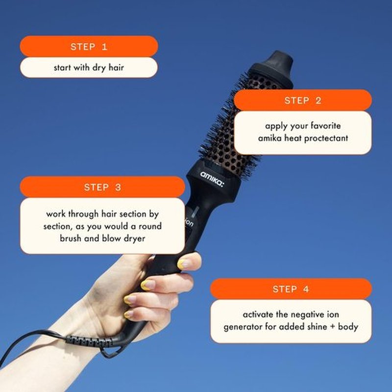 Amika Blowout Babe Thermal Ionic Hairbrush - 1.5" Round Hot Styling Brush for Smoothing, Volume & Shine | Black