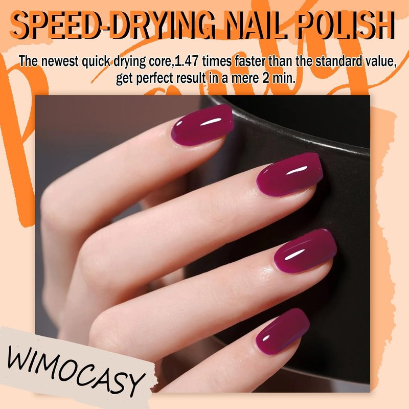 Wimocasy Quick Dry Nail Polish Crimson Summer Nail Lacquer 0.41fl oz Regular Insta Dry Nail Polish 12ML For Nail Art Salon Home,#21-2