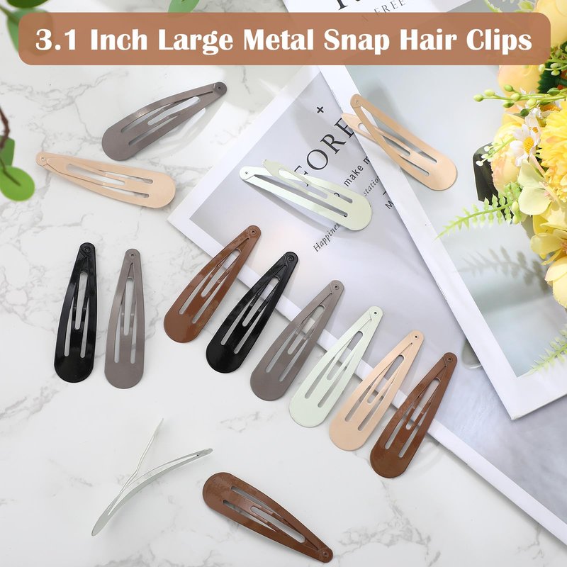 WILLBOND 30 Pieces 3.1 Inch Large Metal Snap Hair Clips Nonslip Barrettes Women Hair Accessories (Five Color)