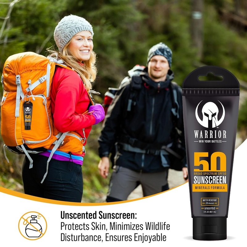 WARRIOR - WIN YOUR BATTLES- SPF 50 Sunscreen Lotion - 80 Minutes Water Resistant, Reef Safe, Unscented Lotion Non-Nao Zinc & Non-NanoTitanium Sunscreen with Mineral Formula - 3 Fl. Oz
