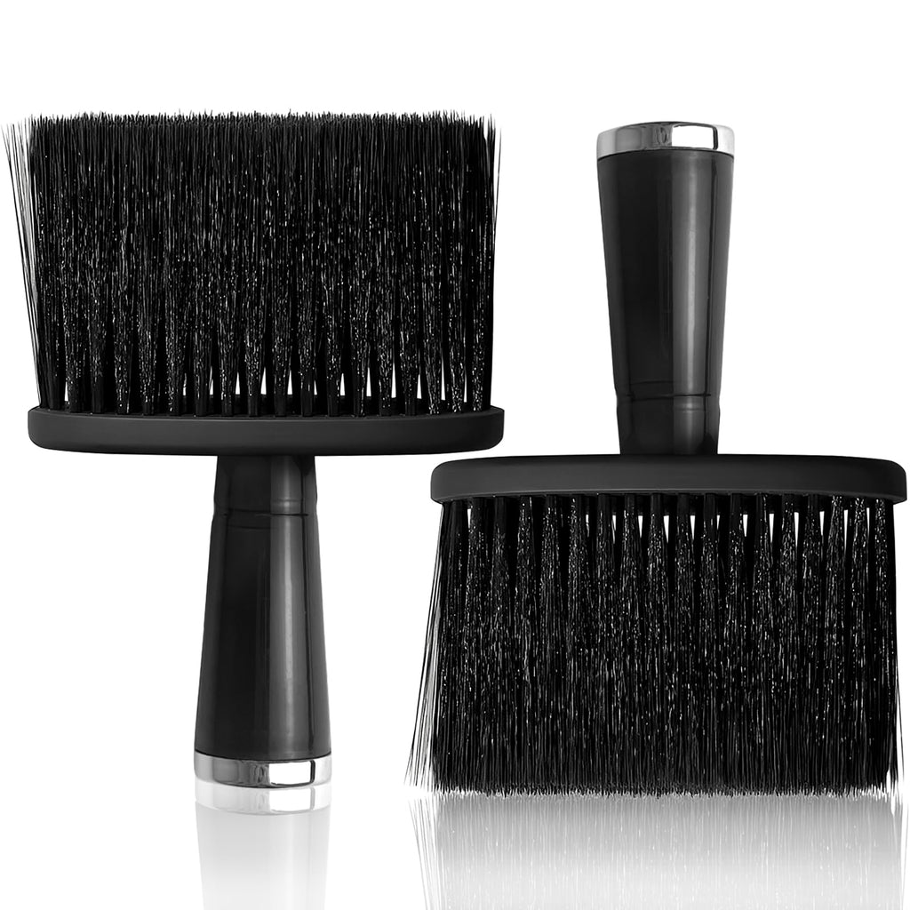 Jaasuee 2 Pcs Barber Brush Neck Duster Hair Cutting Brush Set - Black Soft Cleaning Face Brush, Dusting Brush for Hair Styling, Ideal for Barbers and Home Use