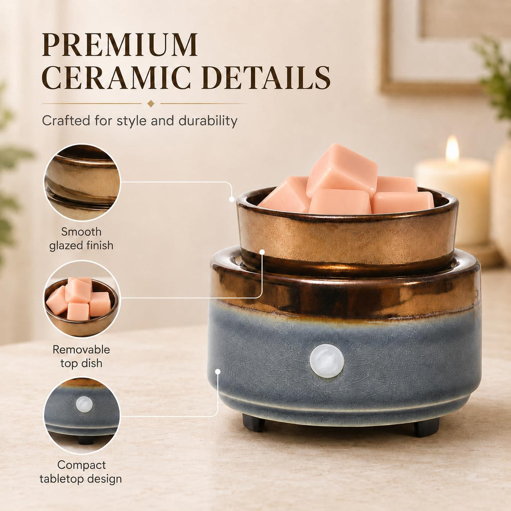 Ceramic Wax Melt Warmer, Electric Wax Warmer for Scented Wax Cubes, Flameless Fragrance Warmer with Removable Dish & Indicator Light, Compact Tabletop Home Decor for Bedroom Living Room Office Gift