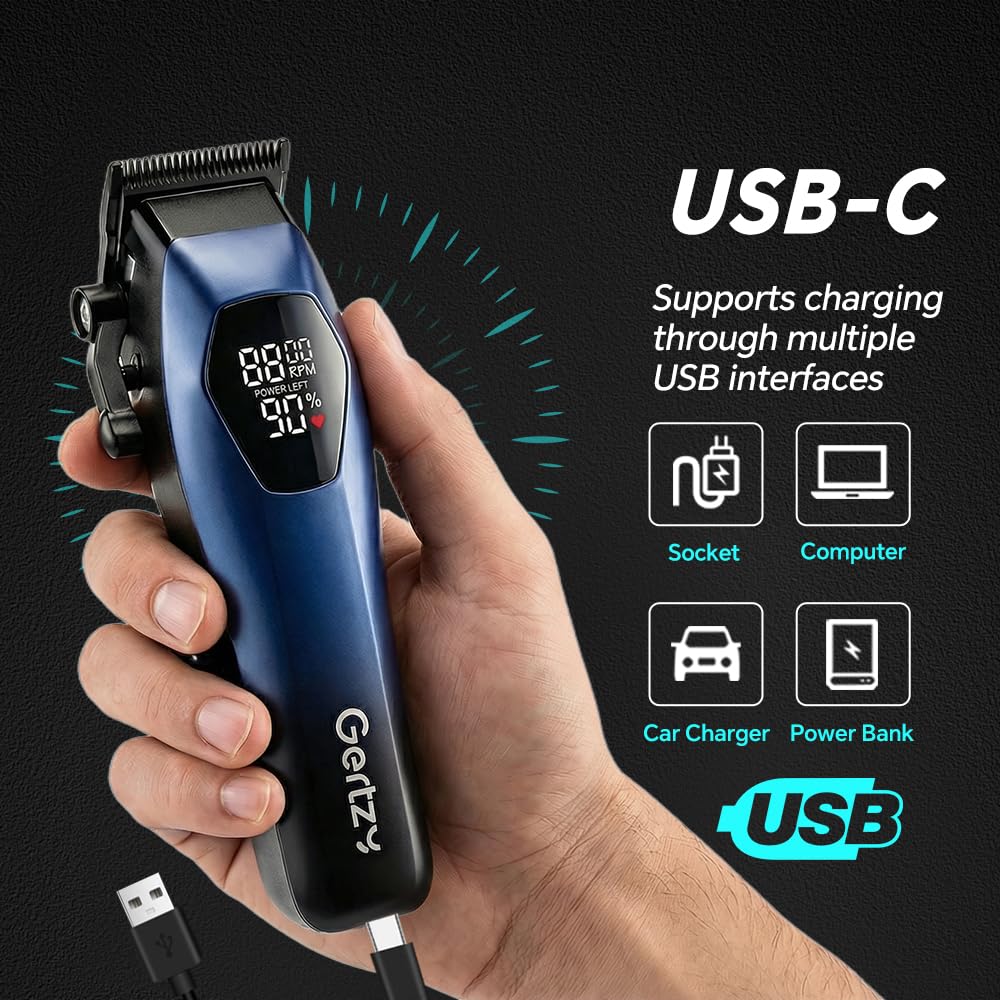 Professional Hair Clippers for Men, Rechargeable Mens Hair Clipper, High Speed, Cordless Barber Clippers for Hair Cutting. Hair Trimmer Kit for Household, 8 Guide Combs, USB-C Charging