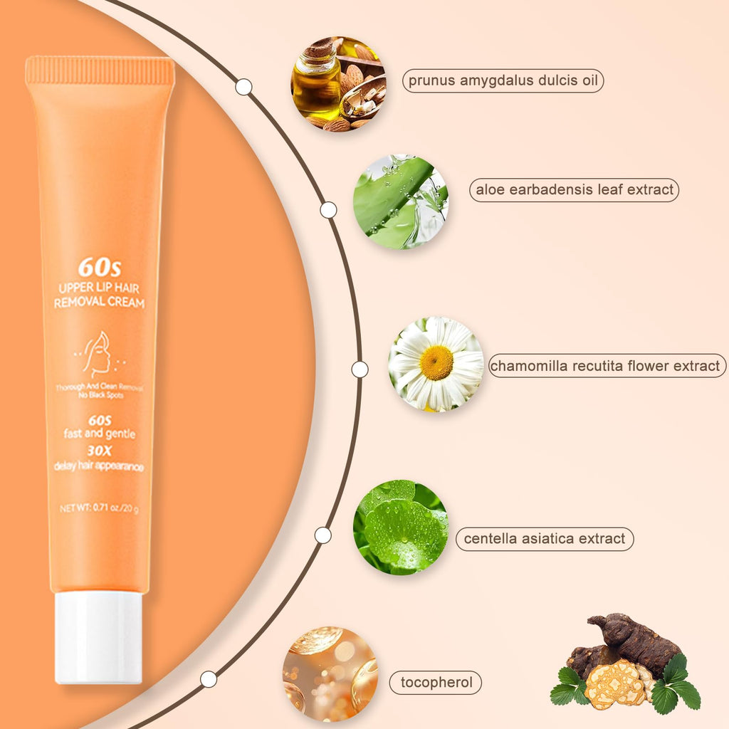 3PCS Facial Hair Remover Cream for Women, Gentle Fast-Acting Formula, Upper Lip Hair Removal Cream for Body Face Lips