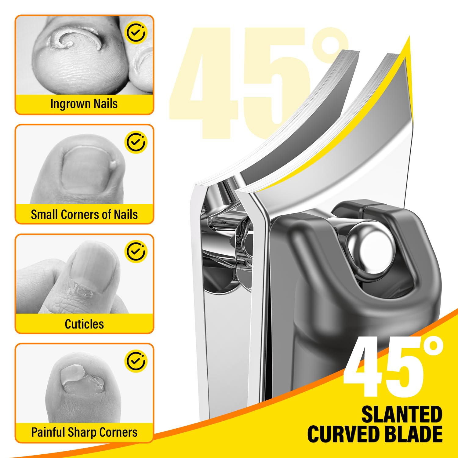 Upgrade Long Handled Toenail Clippers for Thick Toenails for Seniors, Angled Head Large Toe Nail Clippers Set for Men with Lock, Heavy Duty Ingrown Toenail Clippers Slanted Nail Cutter Wide Jaw