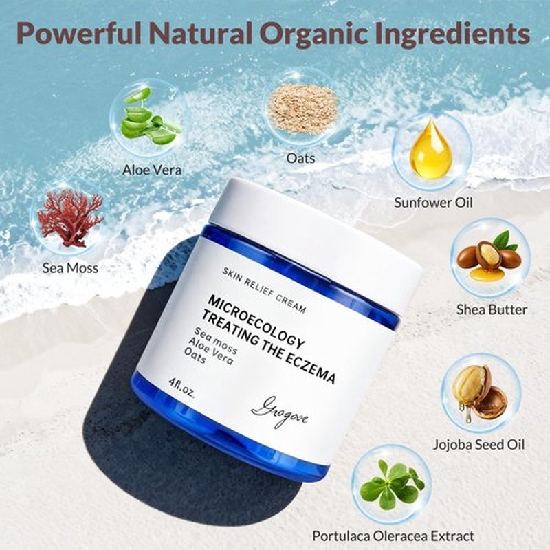 Crogooe Natural Soothing Eczema Cream for Dry & Itchy & Sensitive Skin - Fragrance-Free Moisturizer with Sea Moss, Aloe Vera & Oats for Intense Hydration & Comfort ，Safe for All Ages (4 oz)