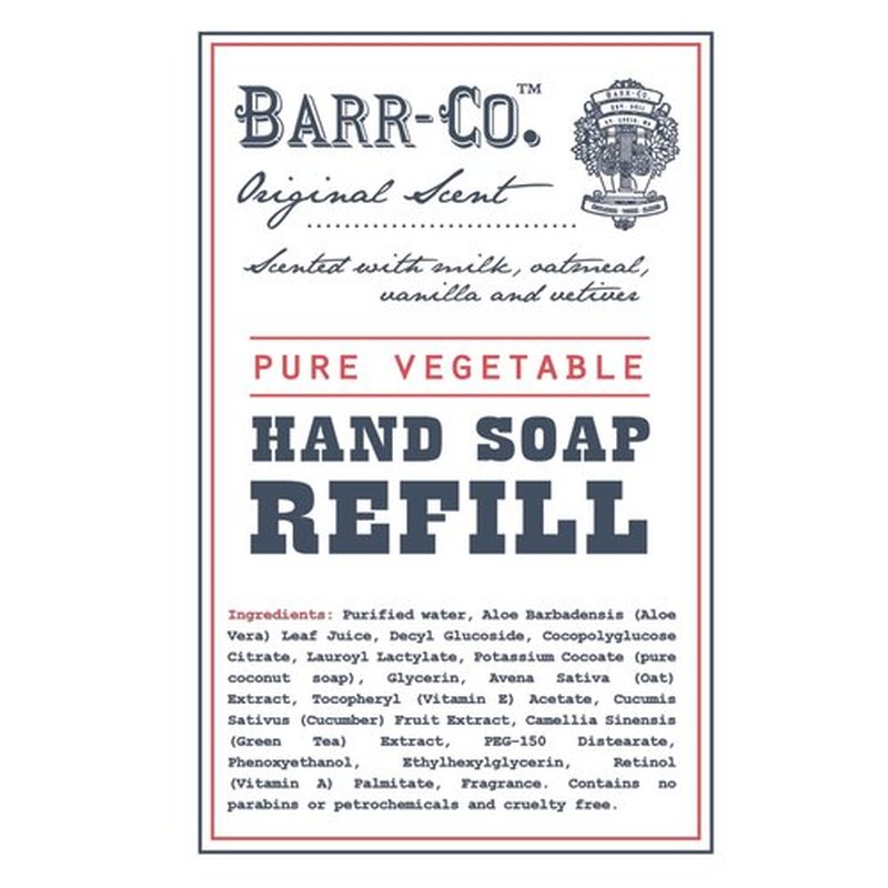BARR-CO. Liquid Soap Refill – Natural Hand Soap with Oat, Vanilla & Vetiver – Vegan, Moisturizing Formula for Bathroom & Kitchen, Original Scent 32fl oz
