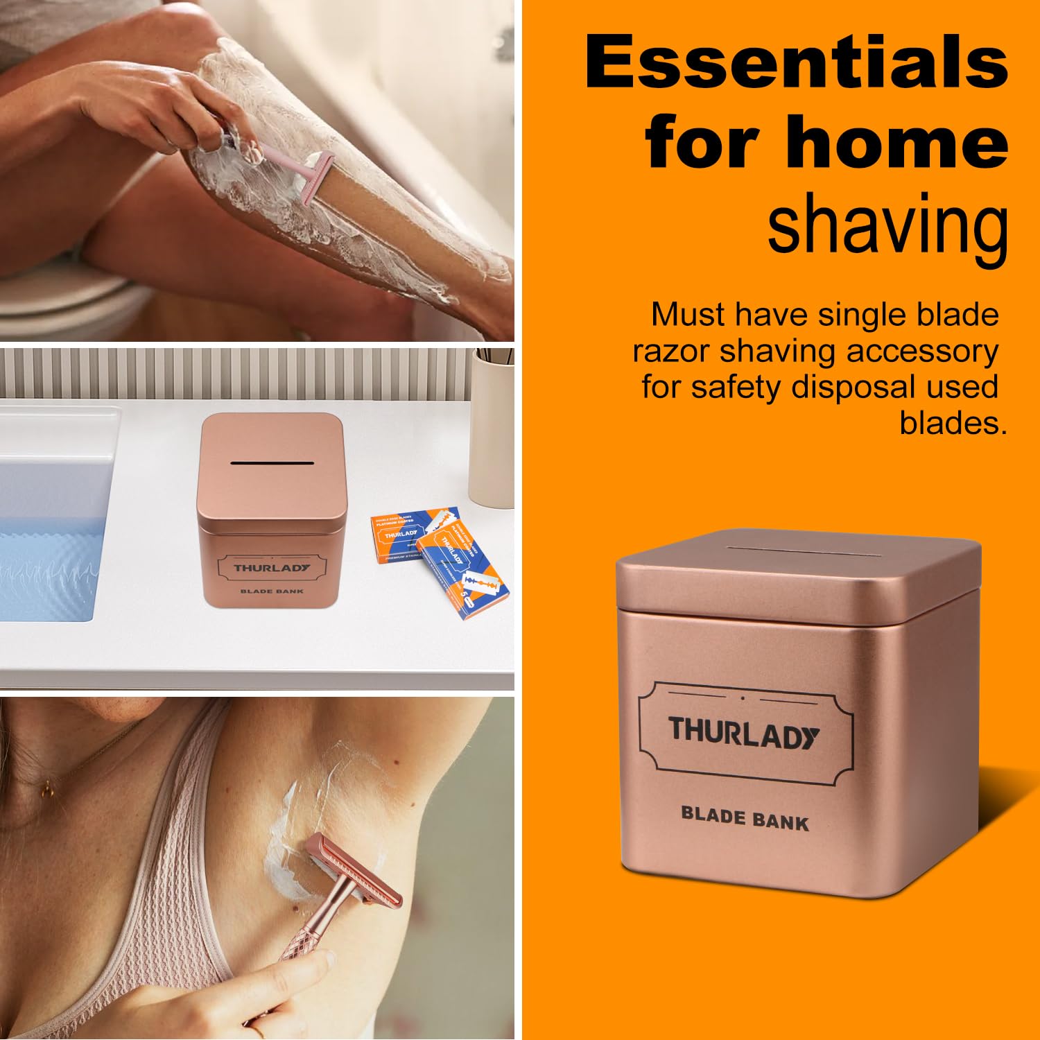 THURLADY Razor Blade Disposal Container, Rose Gold, Large Capacity, Holds Over 500 Blades, Safe & Recyclable