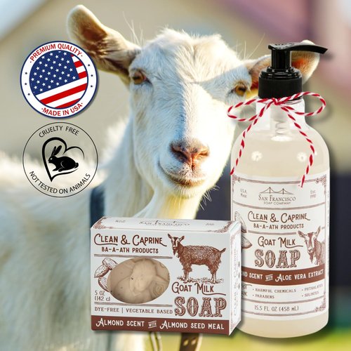 San Francisco Soap Company Clean & Caprine Goat Milk Soap Bar | Almond | Dye-Free Soap Bar | Enriched with Nourishing Goat Milk | Unisex Fragrance | 5 oz