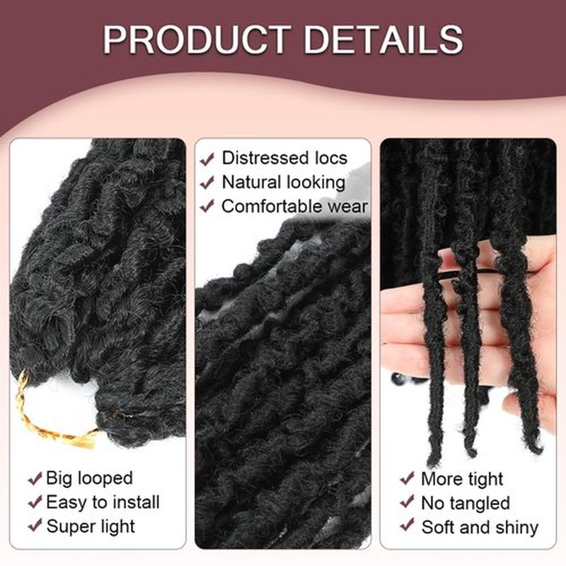 GetGal 24 inch Butterfly Locs Crochet Hair Pre Looped Distressed Faux Locs Crochet Hair for Black Women 6 Packs Butterfly Soft Locs Natural Hair Extension(24inch,1B)