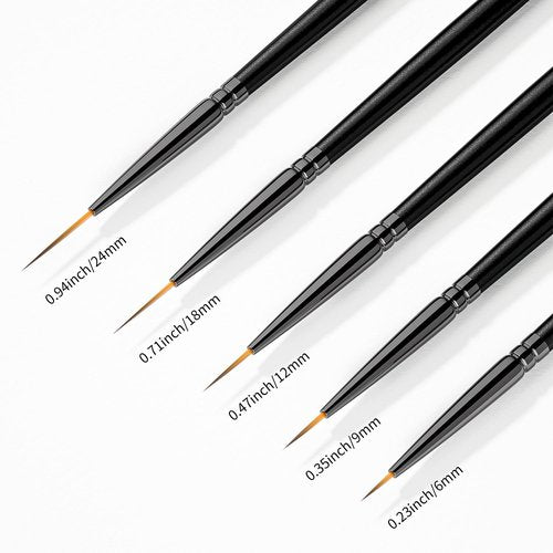 ShynyShy Nail Art Brushes for Nail Art, Liner Brush, Nail Brush Set, Ultra Fine Nail Art Brush Set, 5 PCS Nails Design Tools, Detailed/Dot Plotting Tools 0.23/0.35/0.47/0.71/0.94inch (Black)