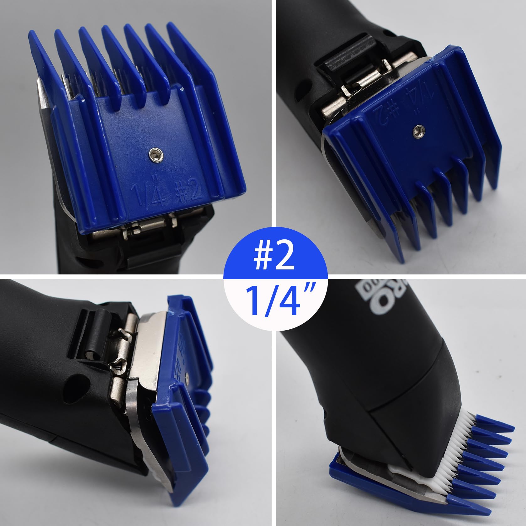 4 Pieces Professional A5-Style Animal Clipper Attachment Guard Guide Cutting Combs Set 76926-900, 1/8", 1/4", 3/8", 1/2", Compatible with Oster Classic 76 A5 Andis AG BG Wahl KM Pet Groomers (Navy)