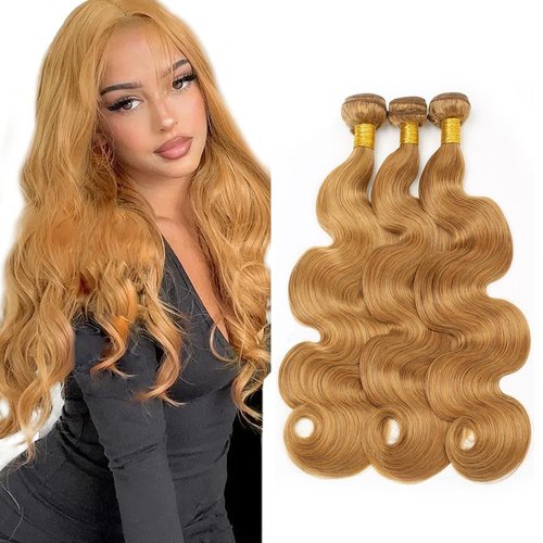 #27 Blonde Bundles Human Hair Blonde Body Wave Bundles 14 14 14 Inch Honey Blonde Body Wave Bundle Human Hair Extensions Brazilian Virgin Hair 3 Bundle 50 Gram Per Bundle