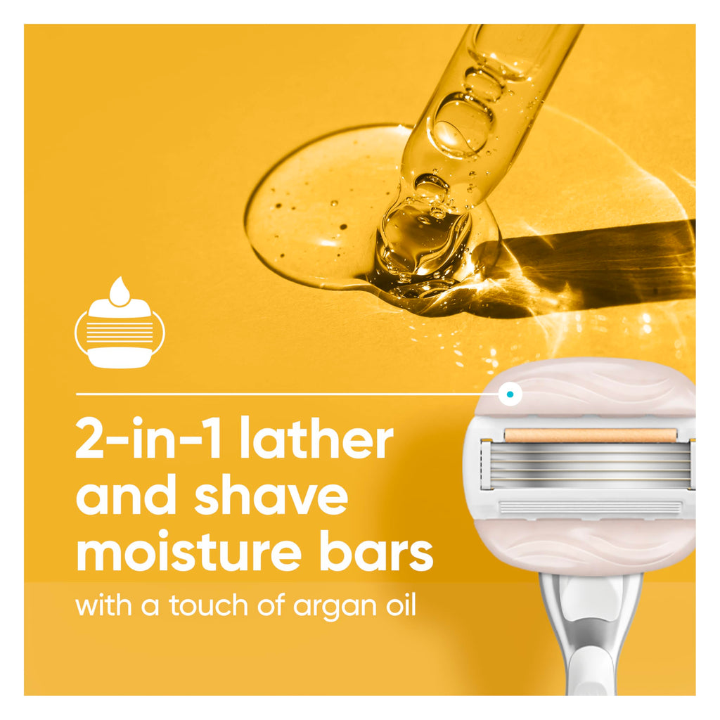 Gillette Venus Moistureglide Women's Razor Refills, 5 Refill Cartridges, Fits Venus Reusable Razor Handles, 5-Bladed Razor Blades with Built-in Shave Gel Bars, Women's Razor