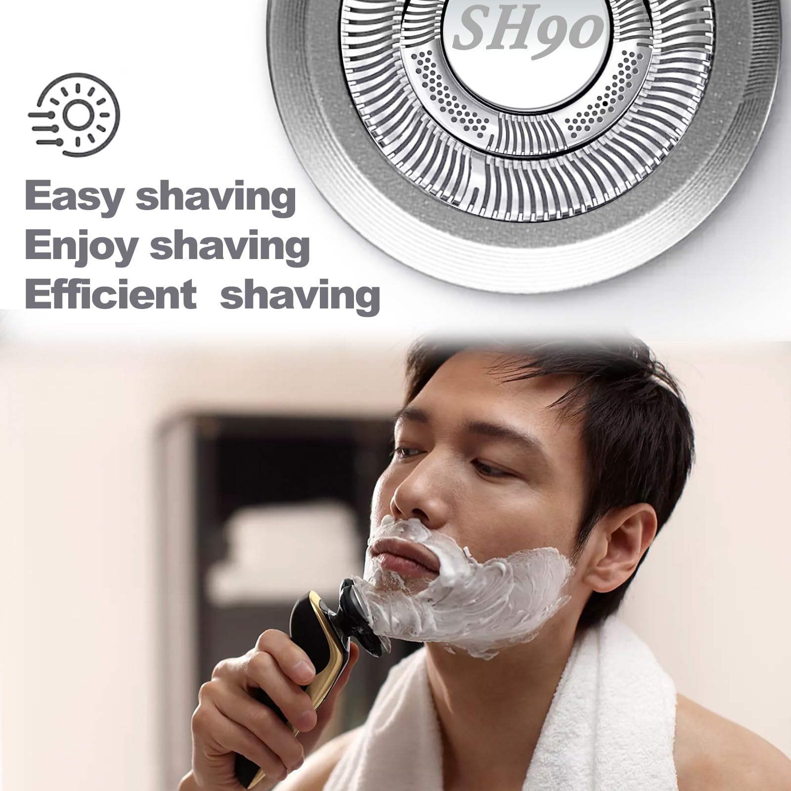 SUPERNB SH90 Shaving Heads for Series 9000, 8000, 7000 Electric Shaver Blades, Dual‑Ring Mesh Technology for Efficient Shave, Fits S9xxx/S8xxx/S7xxx, 3 Pack